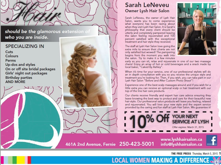 Fernie Free Press - Women in Business - Sarah LeNeveu, Lysh Hair Salon